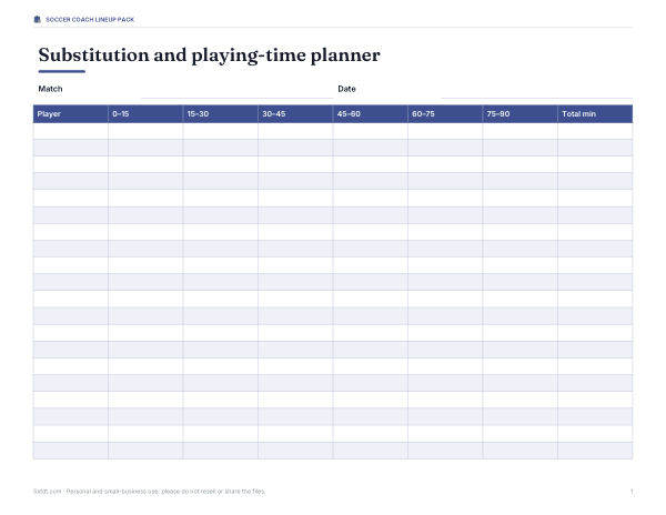 Preview of Printable Soccer Substitution Planner